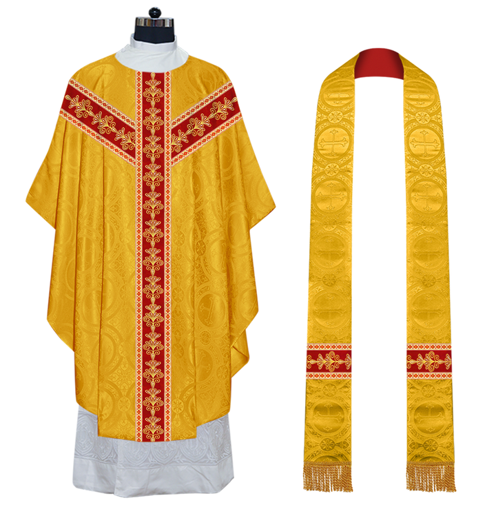 Gothic Chasuble Vestments With  Liturgical Motifs and Trims