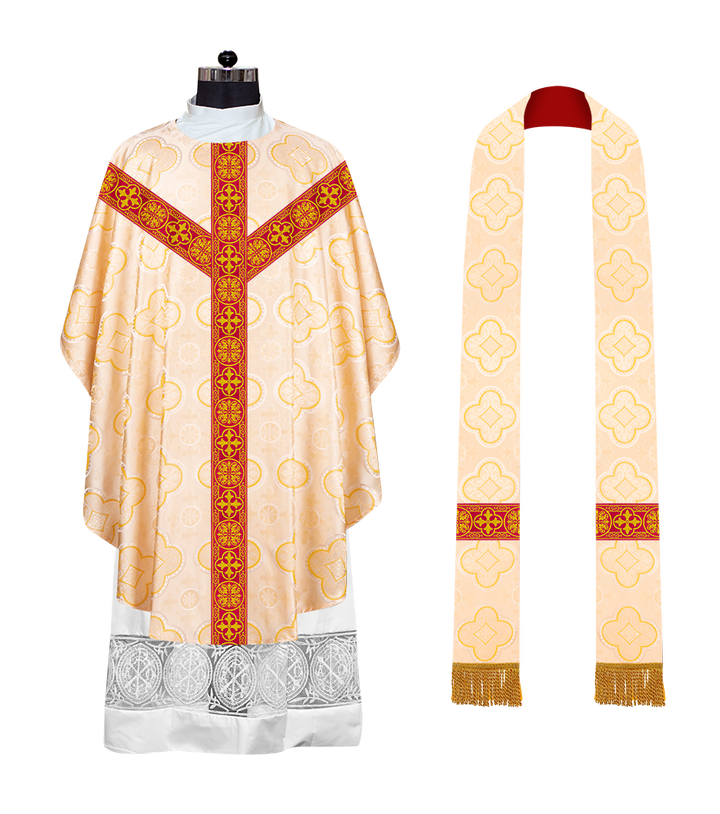 Gothic Chasuble Vestment with woven Braided Trims and Spiritual Motifs