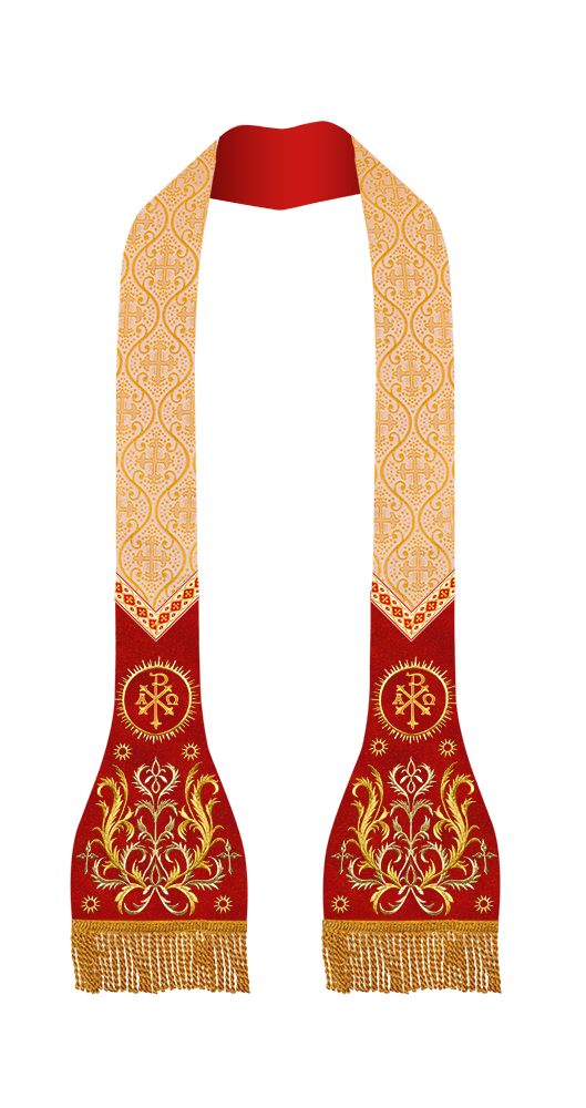 Set of Four Spiritual Roman Stole with Embroidered Motif and trims