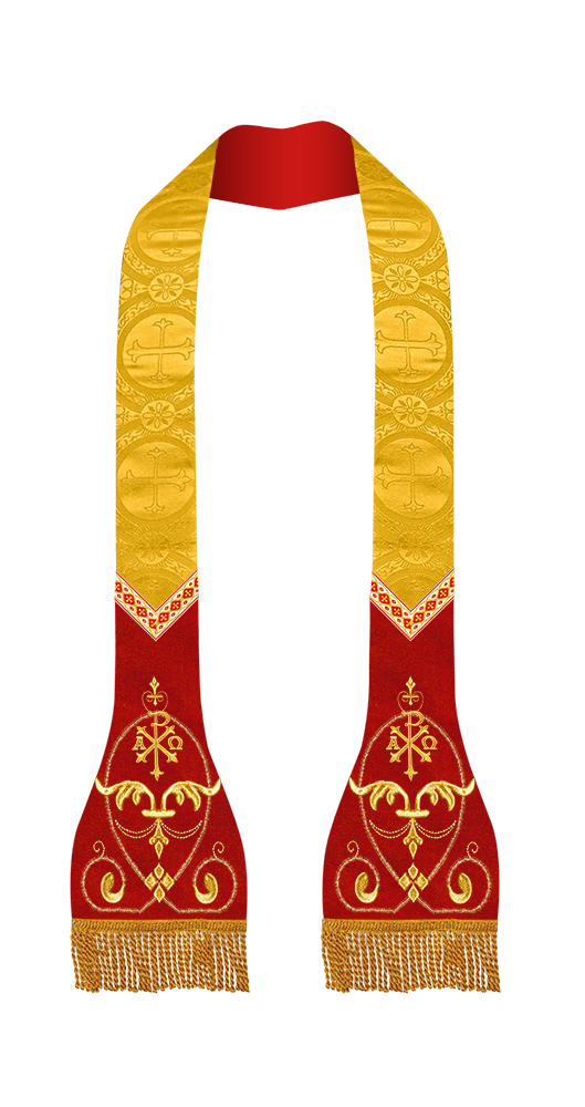 Liturgical Roman stole with Embroidered Trims