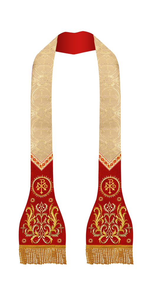 Set of Four Spiritual Roman Stole with Embroidered Motif and trims