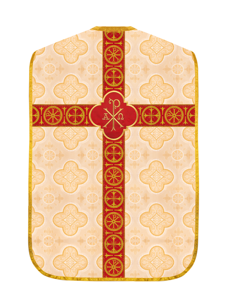 Roman Chasuble Vestment with Spiritual Motif and Ornate Braids