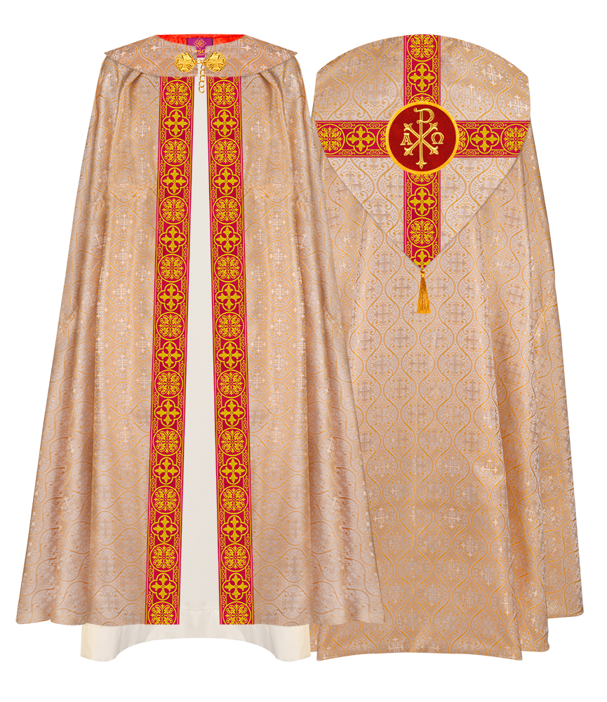 Gothic Cope Vestment with Cross type Braided Trims and motif