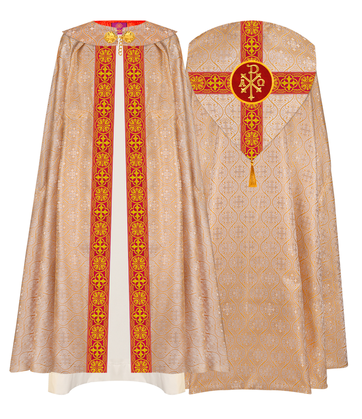 Gothic Cope Vestment with Cross type Braided Trims and motif