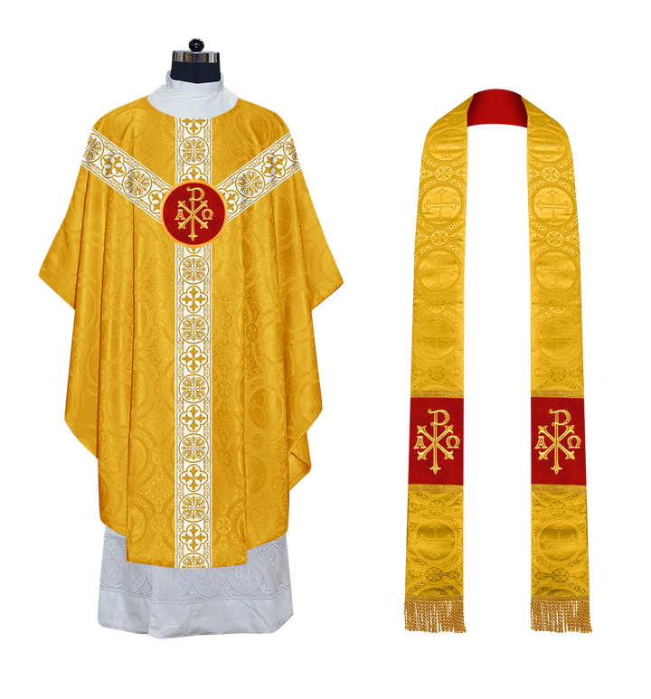 Gothic Chasuble Vestment with Motif and White Orphrey