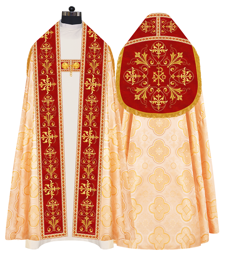 Embroidered Roman Cope Vestment with Braided Trims