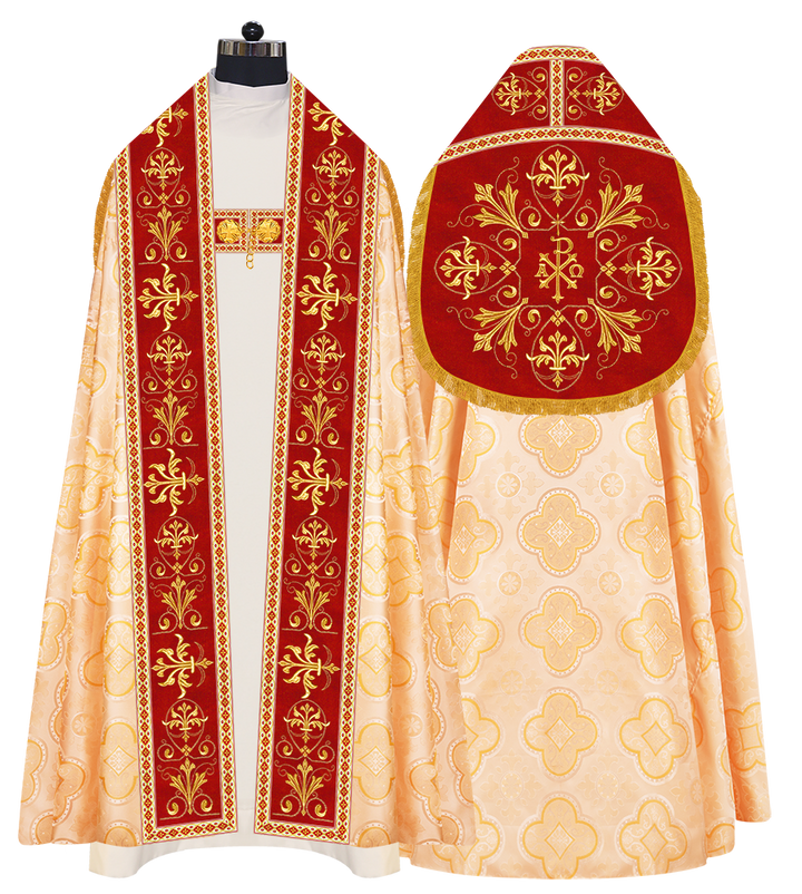 Embroidered Roman Cope Vestment with Braided Trims