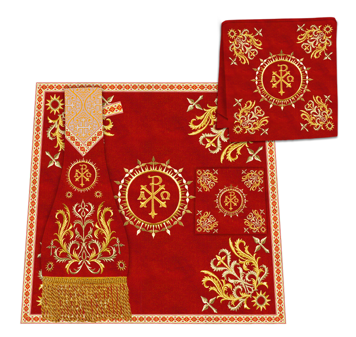 Liturgical Roman Chasuble Vestment With Spiritual Motifs and Trims
