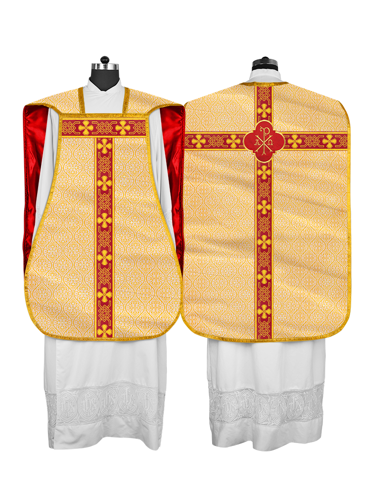 Casulla romana con motivos y ribetes 