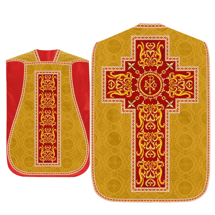 Liturgical Roman Chasuble Vestment With Spiritual Motifs and Trims