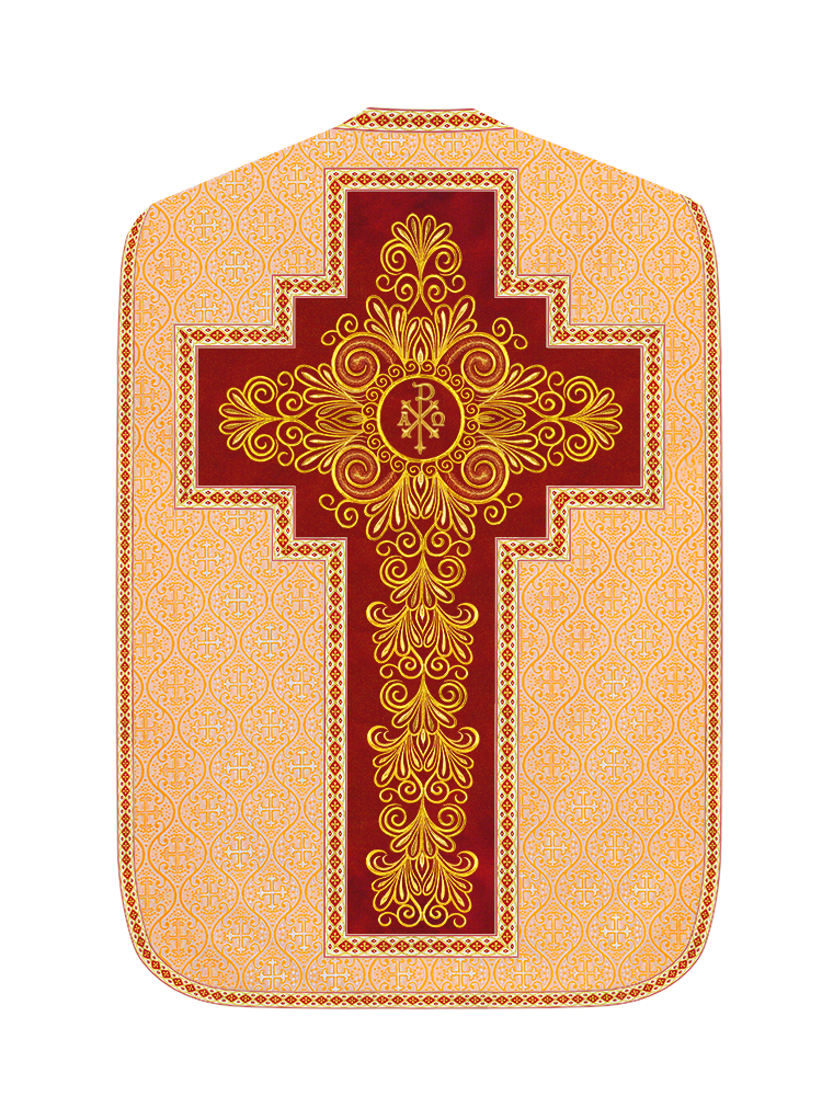 Roman Chasuble Vestment enriched With Coloured Braids and Trims