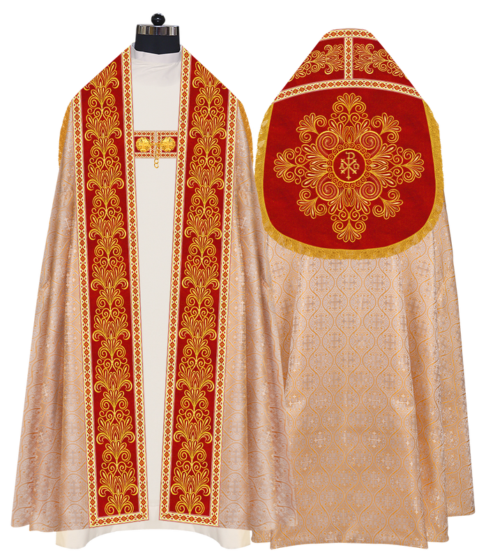 Roman Cope Vestment with Spiritual Motif and Adorned Embroidery