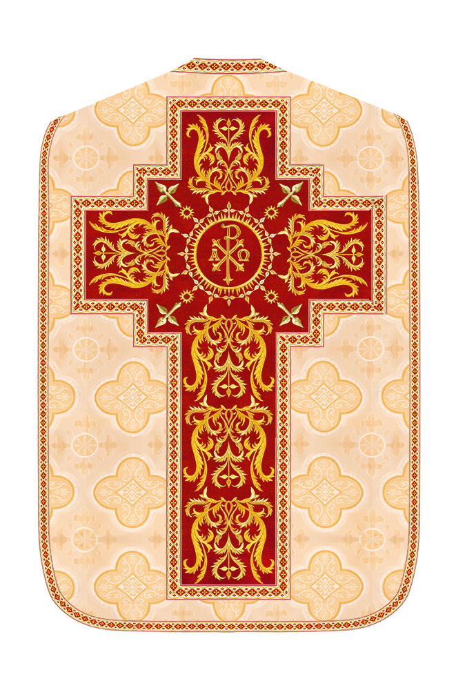 Liturgical Roman Chasuble Vestment With Spiritual Motifs and Trims