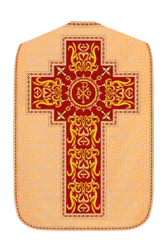 Liturgical Roman Chasuble Vestment With Spiritual Motifs and Trims