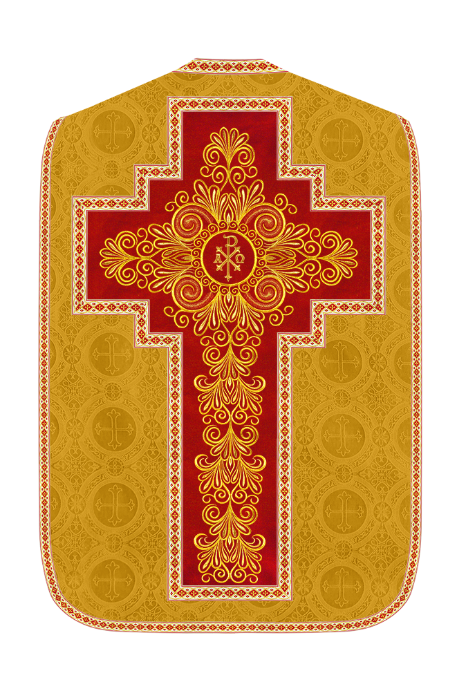 Roman Chasuble Vestment enriched With Coloured Braids and Trims