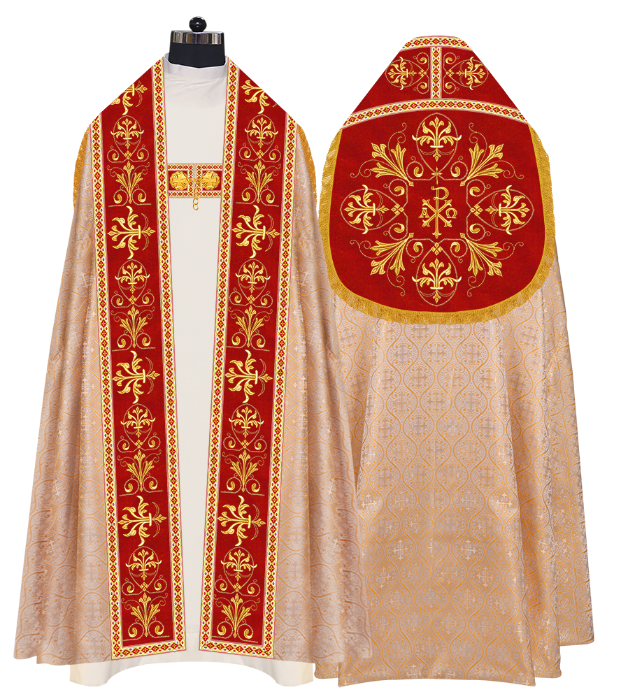 Embroidered Roman Cope Vestment with Braided Trims