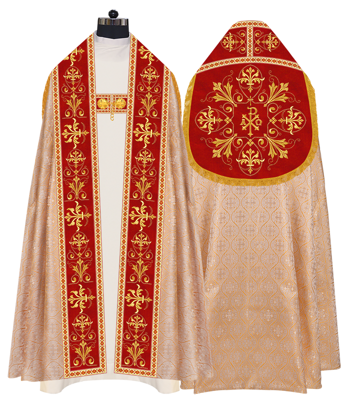 Embroidered Roman Cope Vestment with Braided Trims