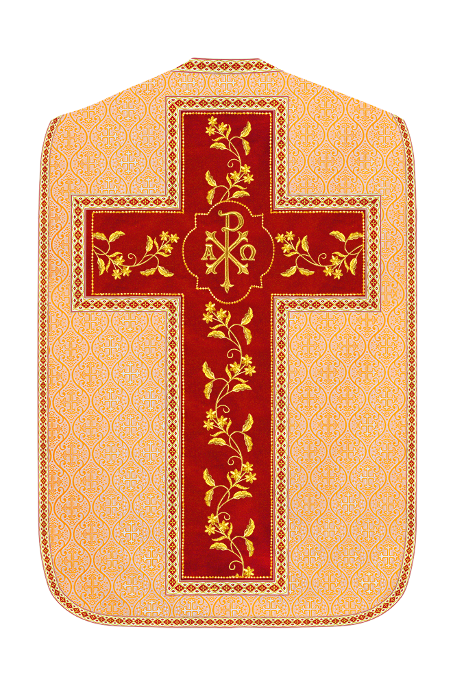 Roman Chasuble Vestment With Floral Design and Trims