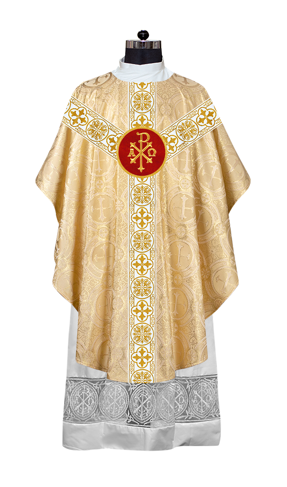 Gothic Chasuble Vestment with Motif and White Orphrey