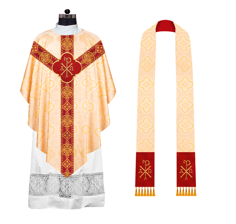 Liturgical Pugin Chasuble with Ornate Orphrey