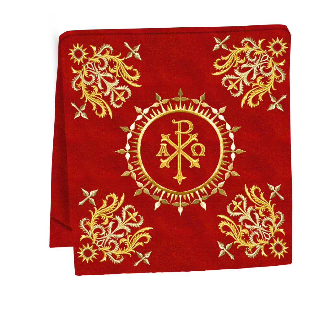 Traditional Altar Table Cloth with Ornate Motif and Embroidered Trims