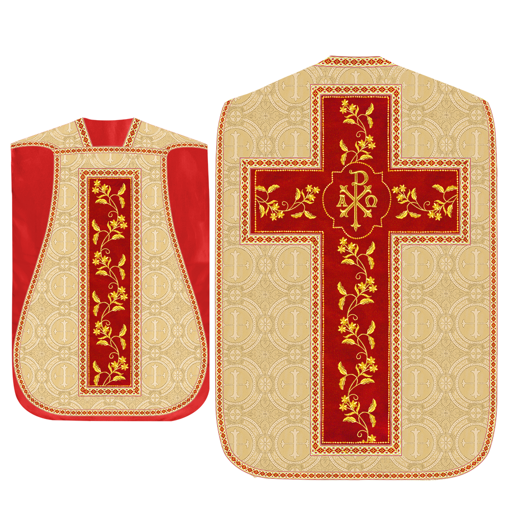 Roman Chasuble Vestment With Floral Design and Trims