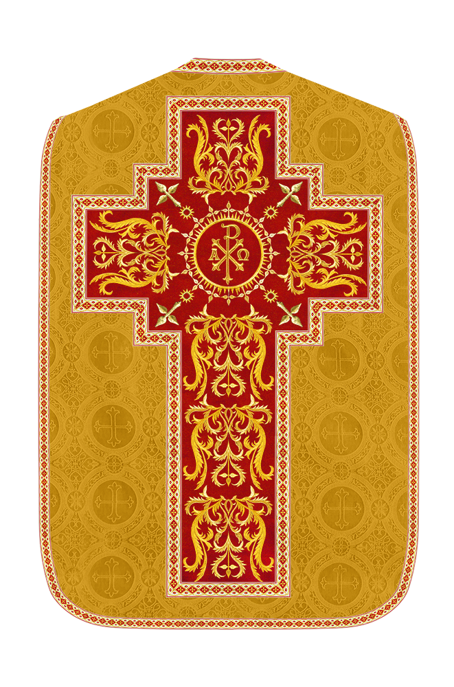 Liturgical Roman Chasuble Vestment With Spiritual Motifs and Trims