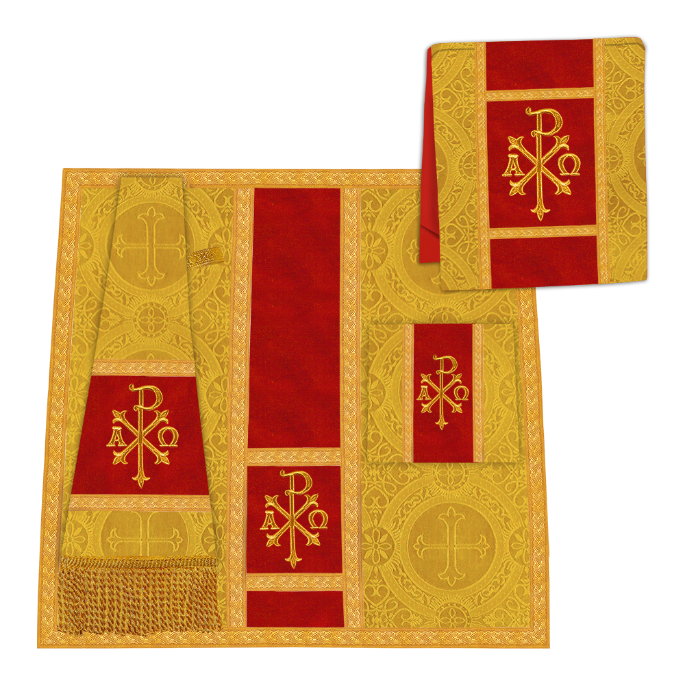 Gothic Chasuble Vestment with woven Braided Trims and Spiritual Motifs