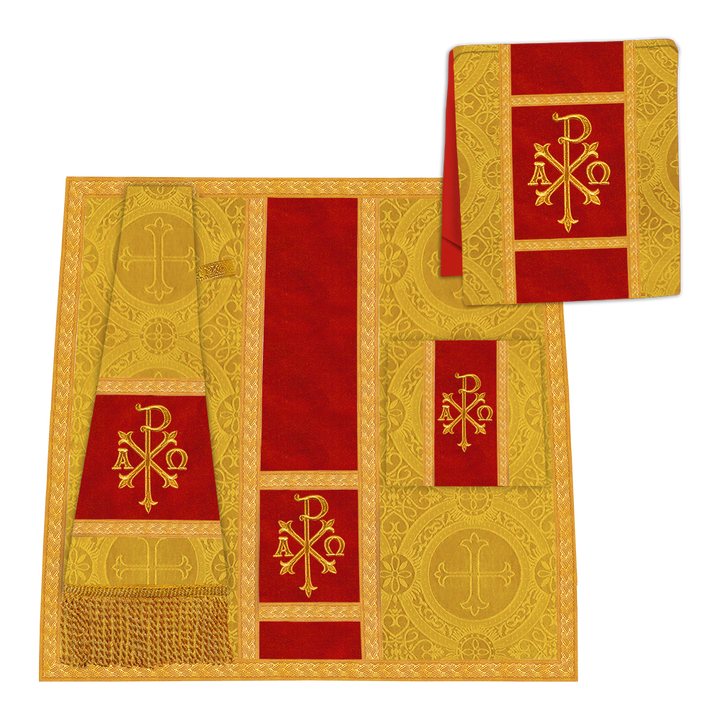 Gothic Chasuble Vestment with woven Braided Trims and Spiritual Motifs