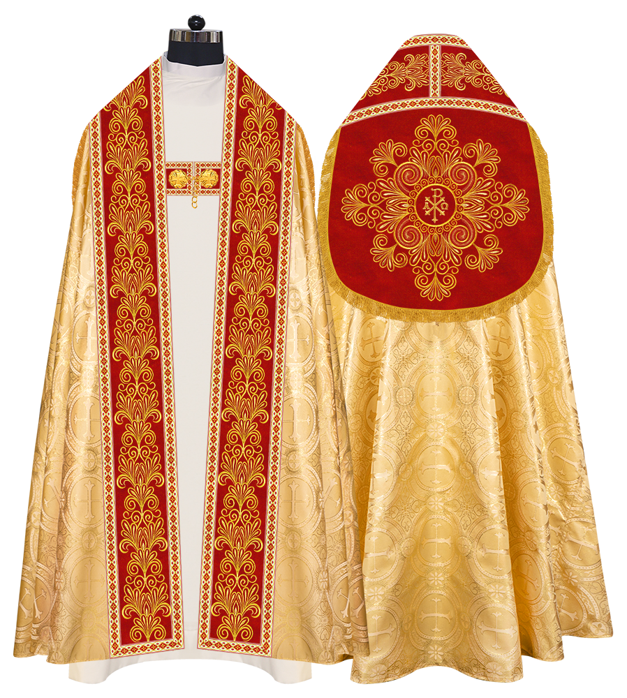 Roman Cope Vestment with Spiritual Motif and Adorned Embroidery