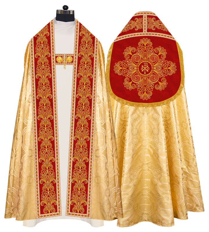 Roman Cope Vestment with Spiritual Motif and Adorned Embroidery