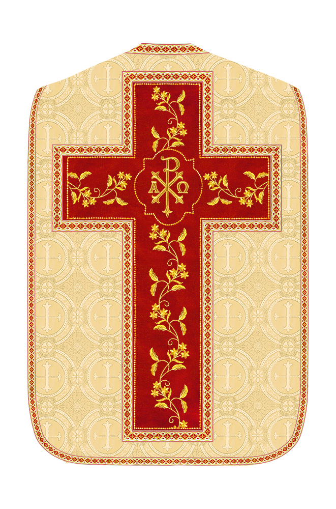 Roman Chasuble Vestment With Floral Design and Trims