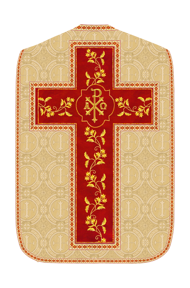 Roman Chasuble Vestment With Floral Design and Trims