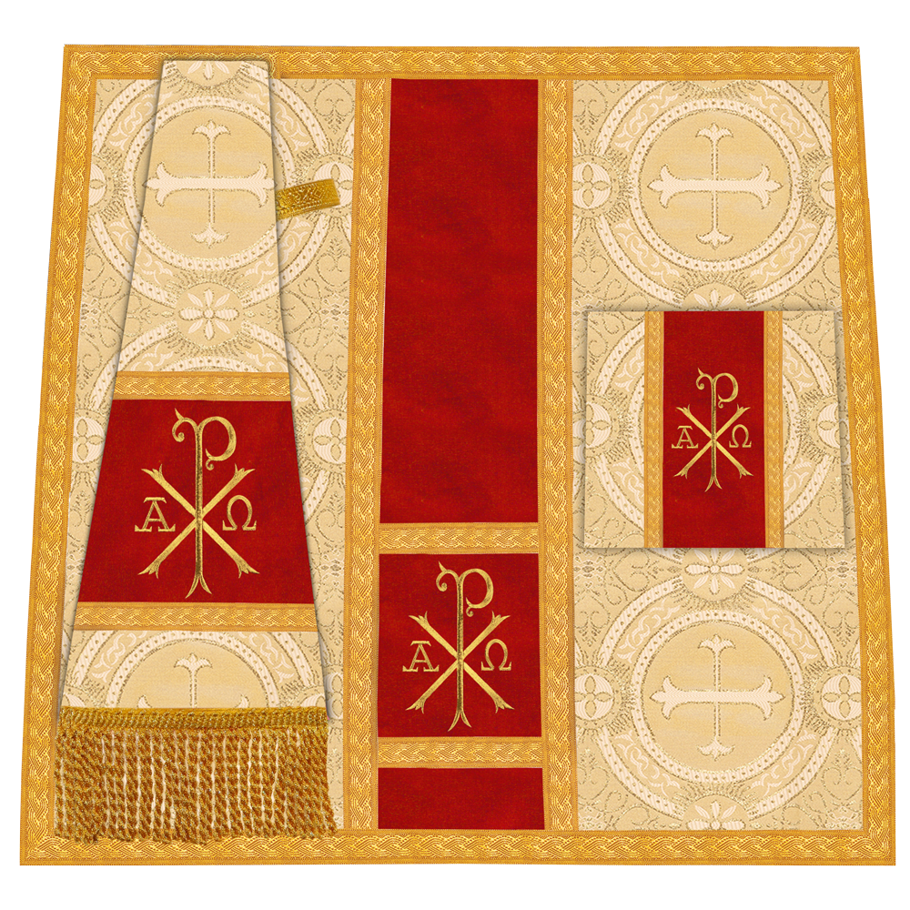 Roman Chasuble Vestment with Spiritual Motif and Ornate Braids