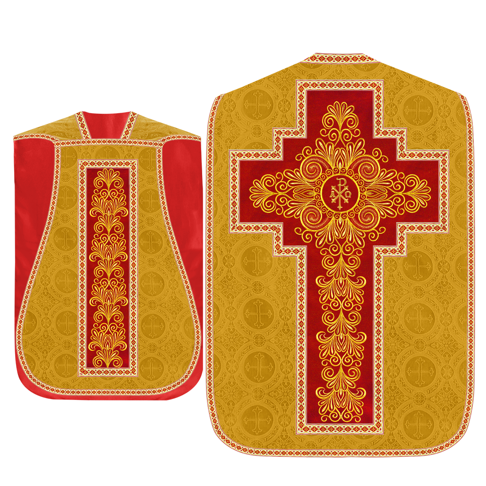 Roman Chasuble Vestment enriched With Coloured Braids and Trims