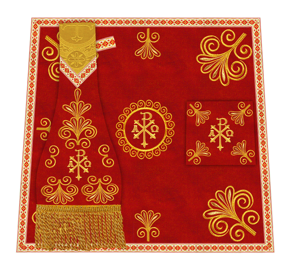 Roman Chasuble Vestment enriched With Coloured Braids and Trims