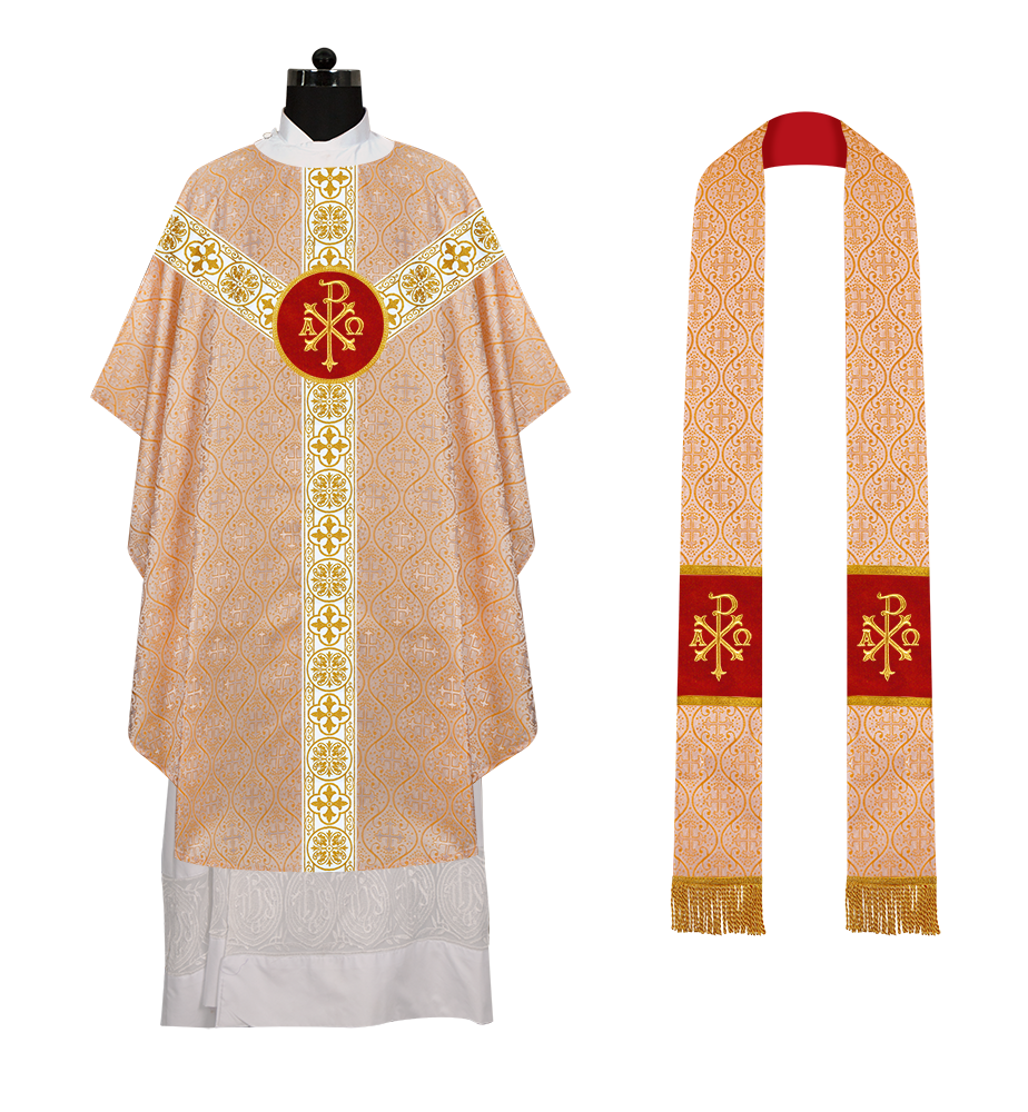 Gothic Chasuble Vestment with Motif and White Orphrey