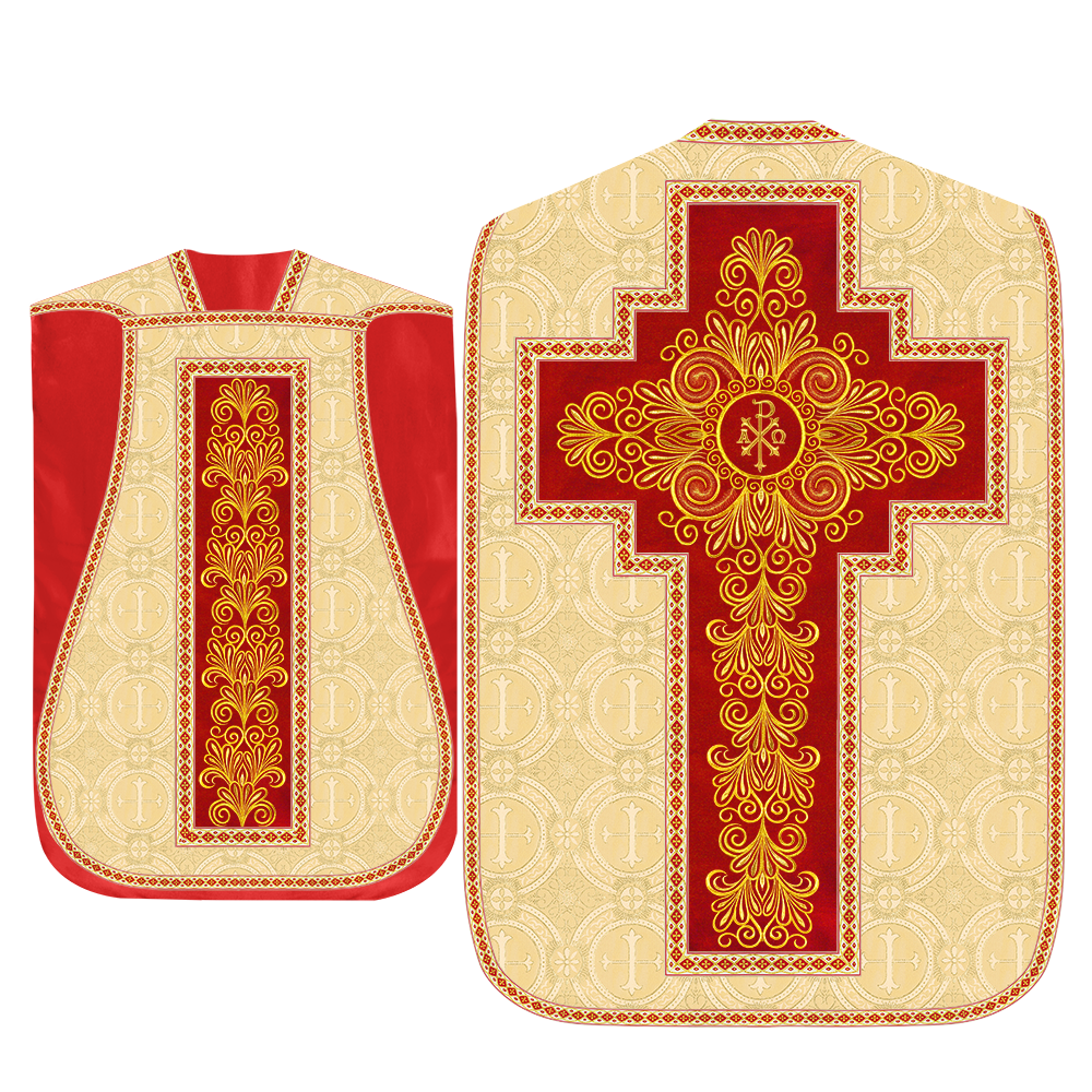 Roman Chasuble Vestment enriched With Coloured Braids and Trims