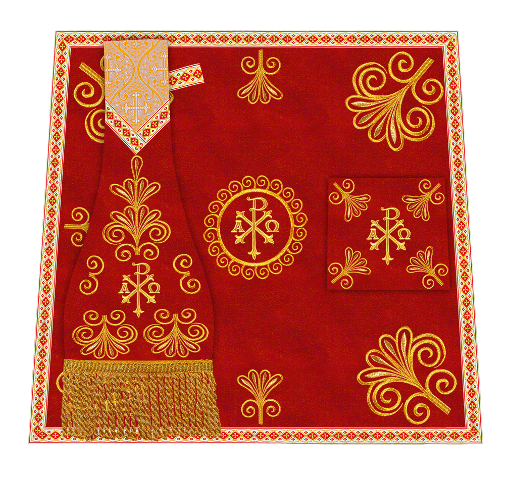 Roman Chasuble Vestment enriched With Coloured Braids and Trims