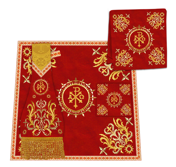 Liturgical Roman Chasuble Vestment With Spiritual Motifs and Trims