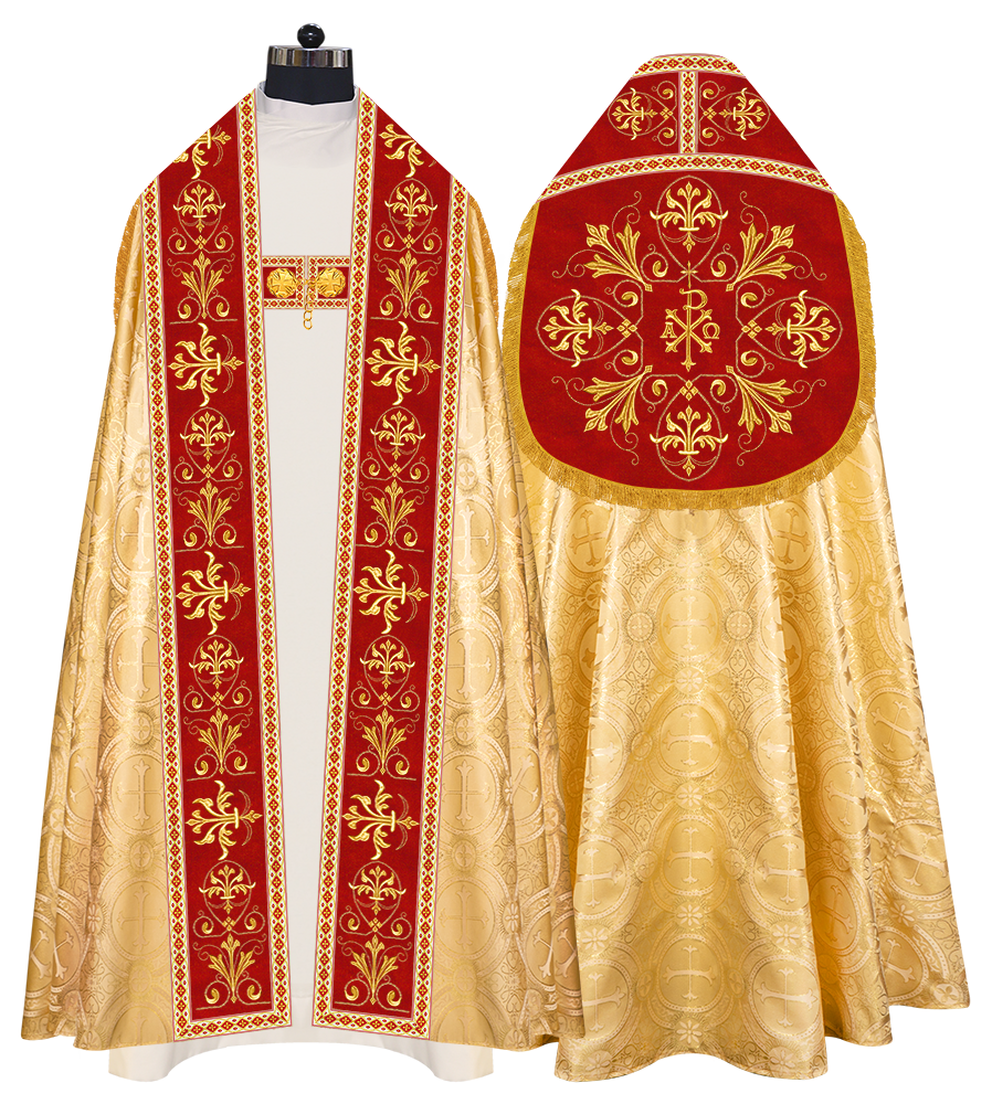 Embroidered Roman Cope Vestment with Braided Trims