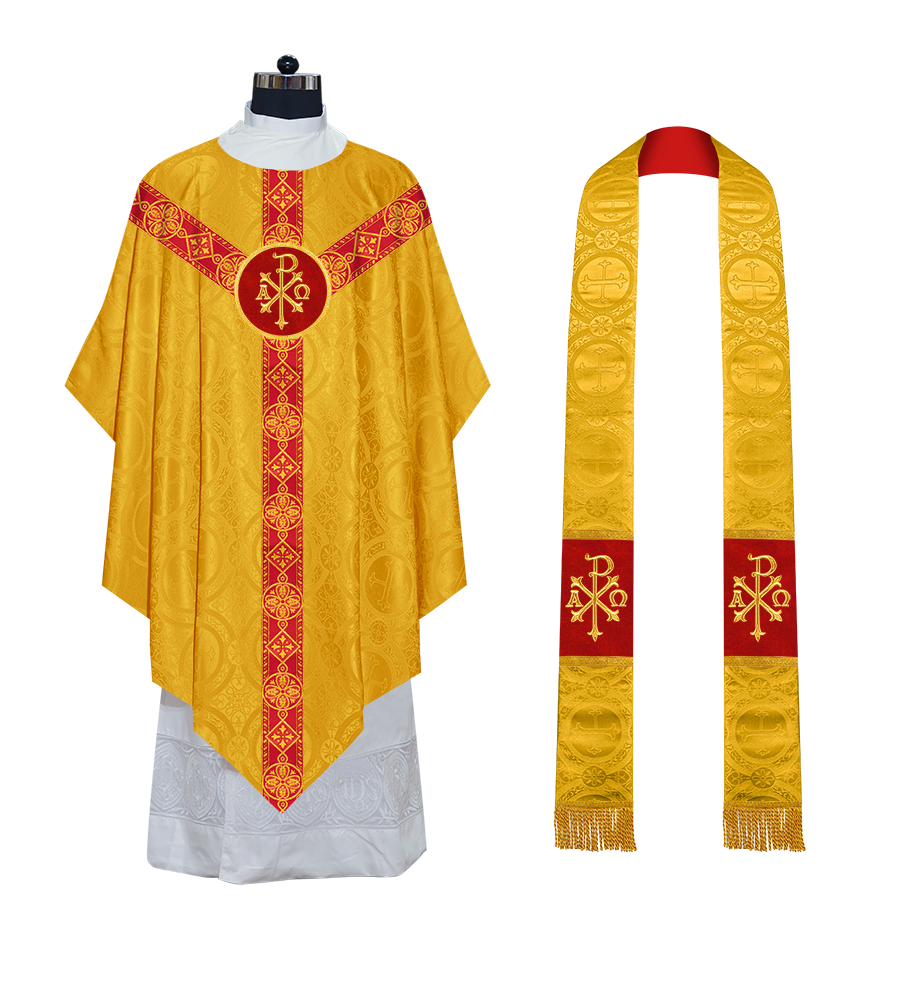 Liturgical Pugin Chasuble with Woven Designer Braided Orphrey