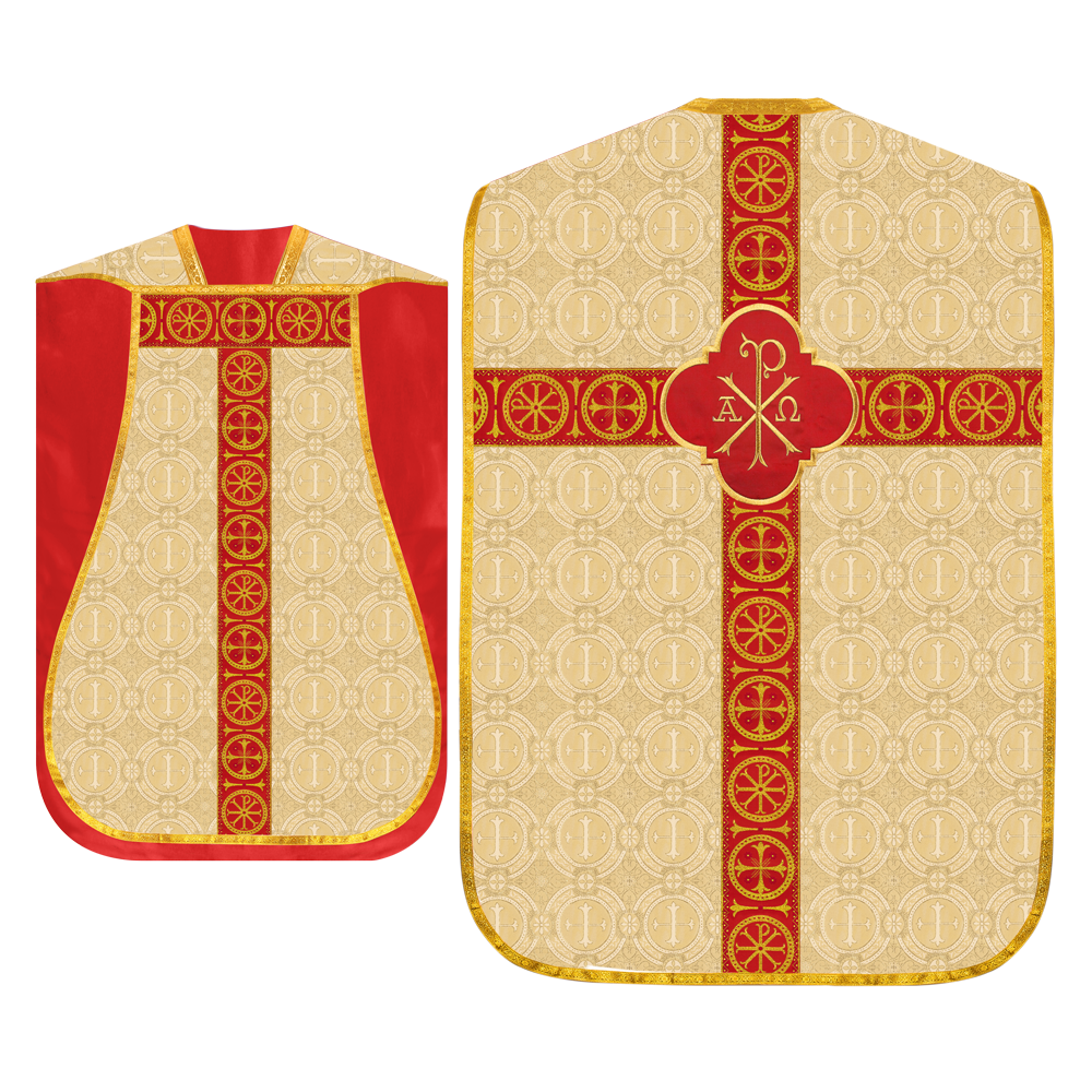 Roman Chasuble Vestment with Spiritual Motif and Ornate Braids