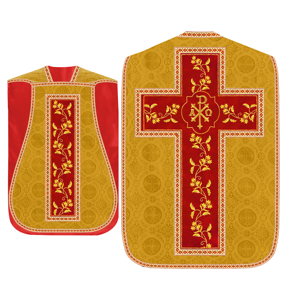 Roman Chasuble Vestment With Floral Design and Trims