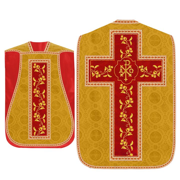 Roman Chasuble Vestment With Floral Design and Trims