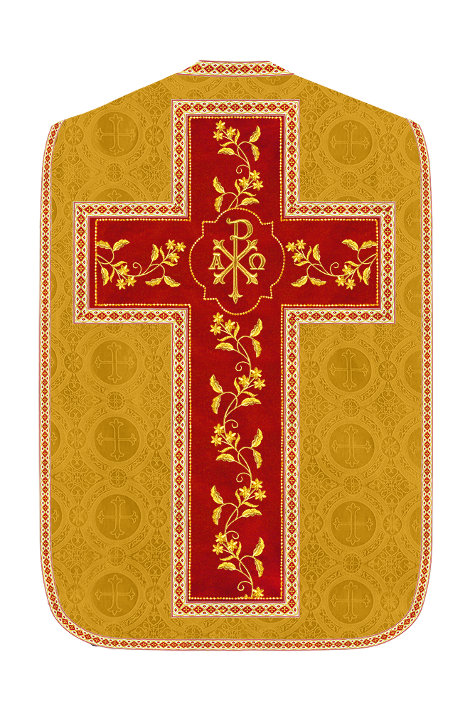 Roman Chasuble Vestment With Floral Design and Trims