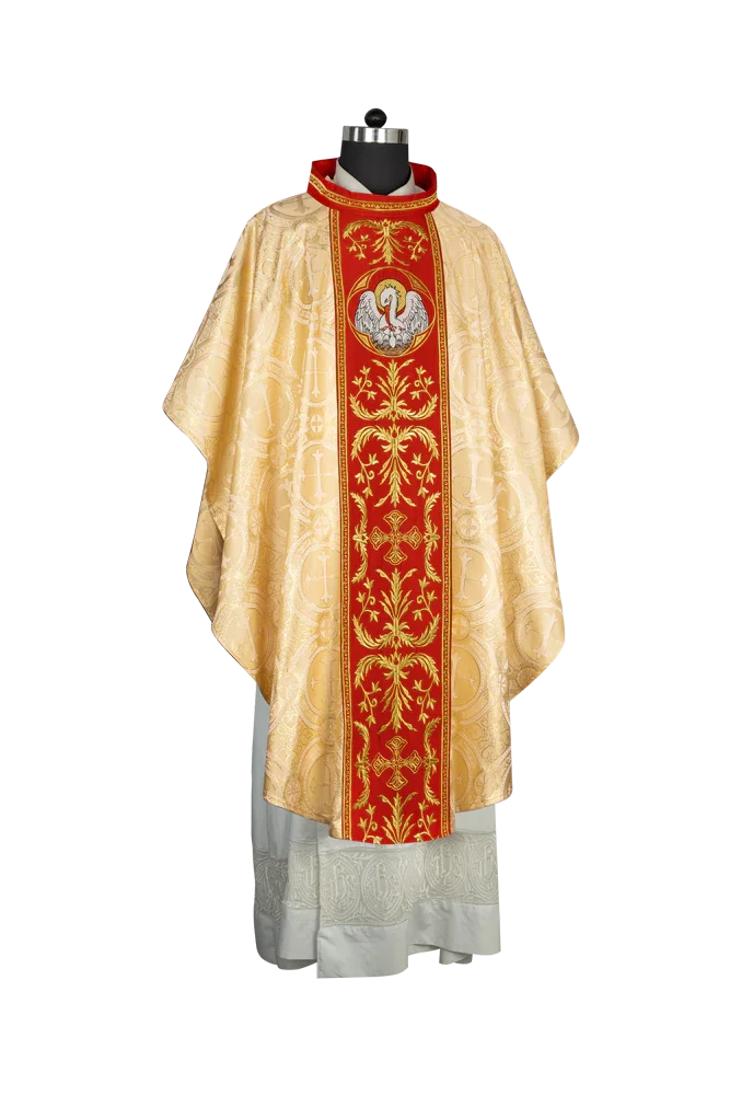 Gothic Chasuble with Ornate Pelican and Cross Embroidery