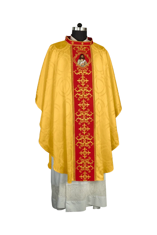 Liturgical Chasuble with Intricate Embroidery of Jesus and the Lamb