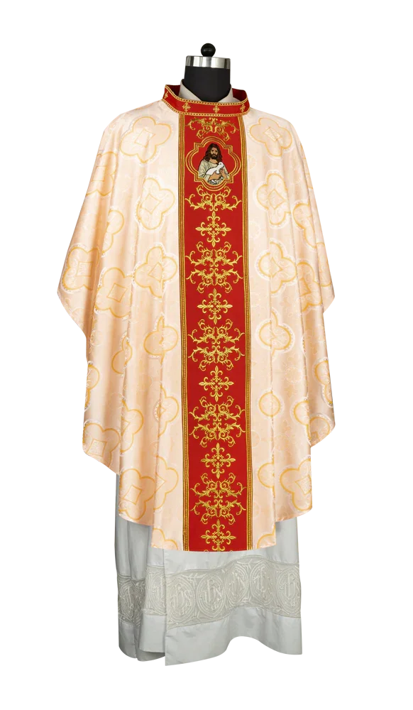 Liturgical Chasuble with Intricate Embroidery of Jesus and the Lamb