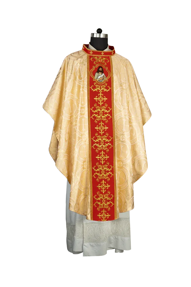 Liturgical Chasuble with Intricate Embroidery of Jesus and the Lamb